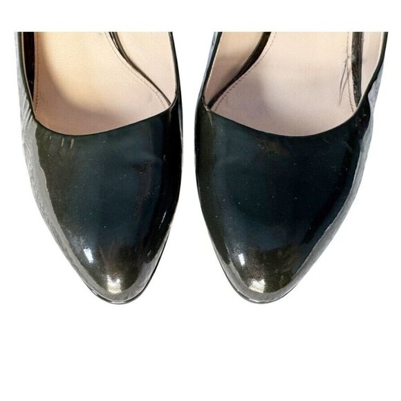 Prada Womens Sz 38.5 Olive Green Patent Leather Platform Slingback Heels Sz 8 - Picture 4 of 10